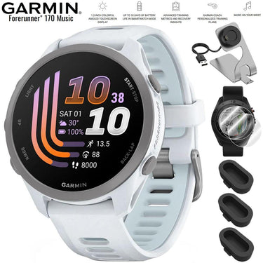 Garmin Forerunner 170 Music Whitestone/Cloud Blue with Charging Dock Bundle