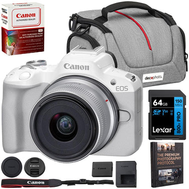 Canon EOS R50 Mirrorless Camera w/ RF-S 18-45mm F4.5-6.3 Lens + 64GB Memory Bundle