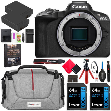 Canon EOS R50 Mirrorless Camera Body Black + 2 Battery + Bag + Accessories Bundle