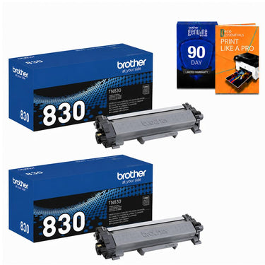 Brother Genuine TN830 Standard Yield Black Toner Cartridge (2-Pack) + Printer eBook