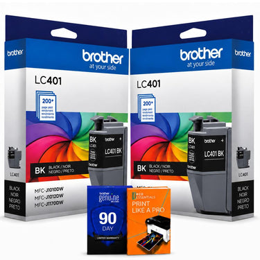 Brother Genuine LC401BKS Standard Yield Black Ink Cartridge 2-Pack + Printer eBook