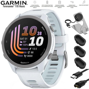 Garmin Forerunner 170 Music Whitestone/Cloud Blue with Charging Bundle