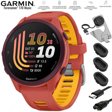 Garmin Forerunner 170 Music Red Pink/Mango with Charging Bundle