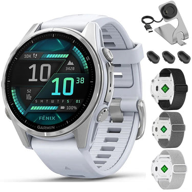 Garmin Fenix 8 43 mm AMOLED Silver with Whitestone Band + Nylon Band Bundle