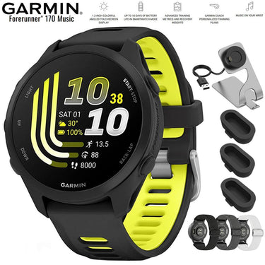 Garmin Forerunner 170 Music Black/Amp Yellow with Nylon Elastic Band Bundle