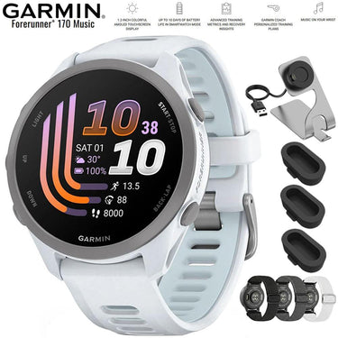 Garmin Forerunner 170 Music Whitestone/Cloud Blue with Nylon Elastic Band Bundle