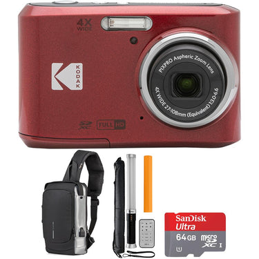 Kodak PIXPRO FZ45 16MP Digital Camera, Red FZ45RD + 64GB  Photography Bundle