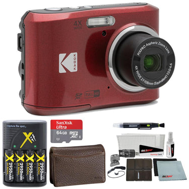 Kodak PIXPRO FZ45 16MP Digital Camera, Red FZ45RD + 64GB Accessories Bundle