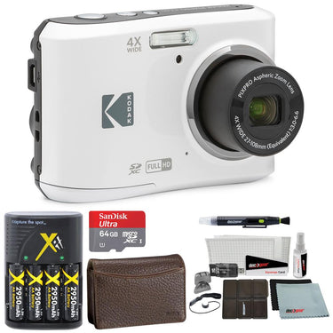 Kodak PIXPRO FZ45 16MP Digital Camera, White FZ45WH + 64GB Accessories Bundle