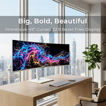 Deco Gear 49" Curved Ultrawide White Monitor, 3840x1080, 32:9, 144Hz, 1ms MPRT, PIP/PBP
