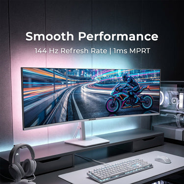 Deco Gear 49" Curved Ultrawide White Monitor, 3840x1080, 32:9, 144Hz, 1ms MPRT, PIP/PBP