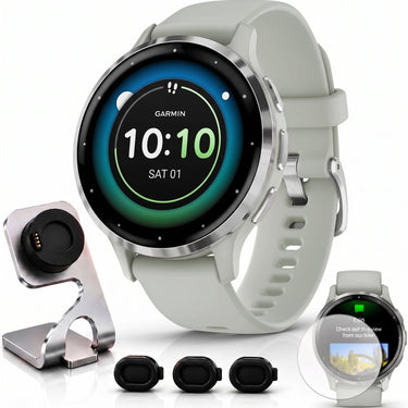 Garmin Venu 3S GPS Smartwatch Steel with Gray Case 41mm + Charging Dock Bundle