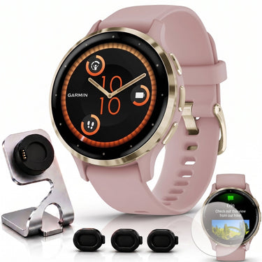 Garmin Venu 3S GPS Smartwatch Gold with Rose Case 41mm + Charging Dock Bundle