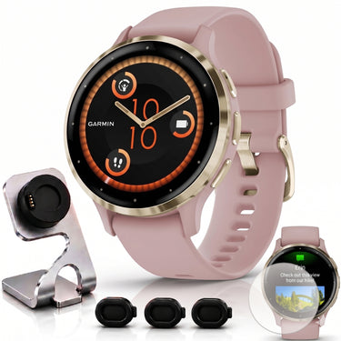Garmin Venu 3S GPS Smartwatch Gold with Rose Case 41mm + Charging Dock Bundle