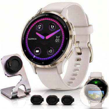 Garmin Venu 3S GPS Smartwatch Gold with Ivory Case 41mm + Charging Dock Bundle