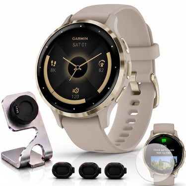 Garmin Venu 3S GPS Smartwatch Gold with Gray Case 41mm with Charging Dock Bundle