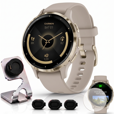 Garmin Venu 3S GPS Smartwatch Gold with Gray Case 41mm with Charging Dock Bundle