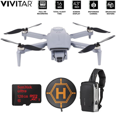 Vivitar SkyTrek GPS Foldable Video Drone with Sandisk 128GB Memory Card Bundle
