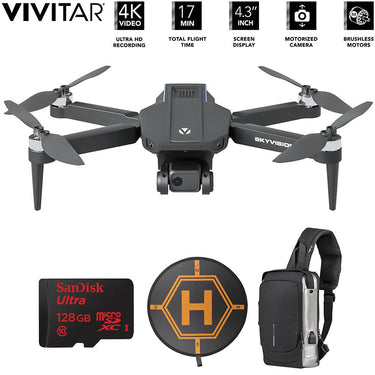 Vivitar SkyVision 4K Ultra HD GPS Foldable Video Drone with 128GB Card Bundle