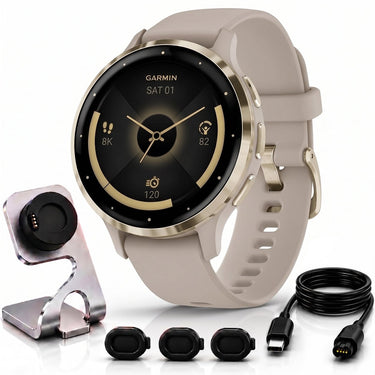 Garmin Venu 3S GPS Smartwatch Gold Bezel with Gray Case 41mm + Charging Bundle