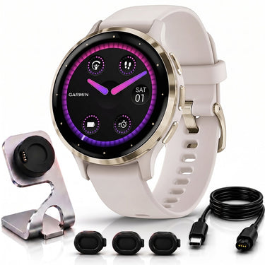 Garmin Venu 3S Fitness GPS Smartwatch Gold w/ Ivory Case 41mm + Charging Bundle