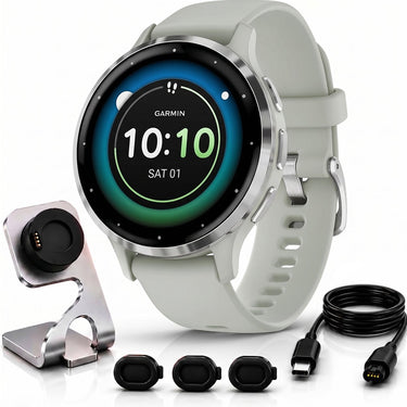 Garmin Venu 3S Fitness GPS Smartwatch Steel with Gray Case 41mm+Charging Bundle