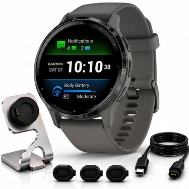 Garmin Venu 3S GPS Fitness Smartwatch Steel with Gray Case 41mm+Charging Bundle