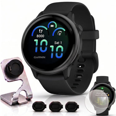Garmin VIVOACTIVE 6 Health & Fitness GPS Smartwatch, Black + Accessories Bundle