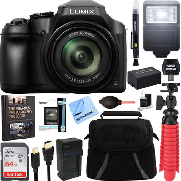 Panasonic DC-FZ80K 4K 18.1MP Point & Shoot Digital Camera + 64GB Memory & Flash Bundle