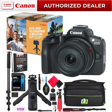 Canon EOS R50 Mirrorless Camera Vlogging Creator Kit 5811C109 + Pro Accessories Bundle