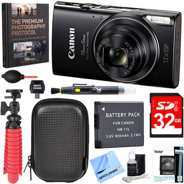 Canon PowerShot ELPH 360 HS Digital Camera (Black) + 32GB Deluxe Accessory Bundle