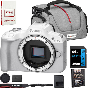 Canon EOS R50 Mirrorless Camera Body Only (White) 5812C002 + Accessories Bundle