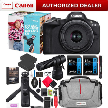 Canon EOS R50 Mirrorless Camera Content Creator Kit + Essential Accessories Bundle
