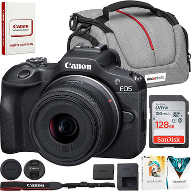 Canon EOS R100 Mirrorless Camera + RF-S18-45mm F4.5-6.3 Lens+128GB Memory Bundle