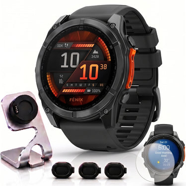 Garmin Fenix 8 47mm Smartwatch, Slate Gray w/ Black Silicone Band + Accessories Bundle