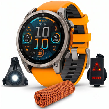 Garmin Fenix 8 47 mm AMOLED Sapphire Titanium with Orange Band + Towel & Light