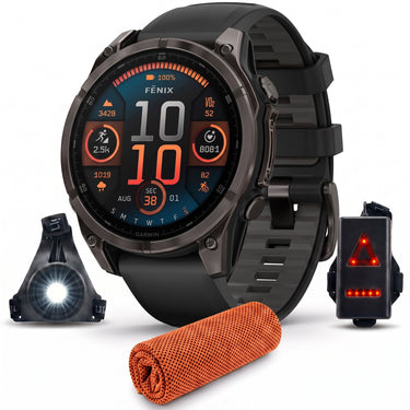Garmin Fenix 8 47 mm AMOLED Sapphire Carbon Gray with Black Band + Towel & Light