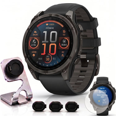 Garmin Fenix 8 47mm Smartwatch, Sapphire, Carbon Gray Titanium + Accessories Bundle