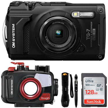 OM SYSTEM Olympus Tough TG-7 12MP 4K Underwater Digital Camera, Black w/ Snorkeling Kit