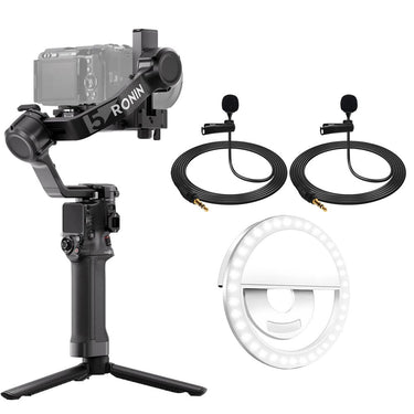 DJI RS 5 Camera Stabilizer + 2x 3.5mm Clip-On Mini Lapel Mic + Smartphone Ring Light
