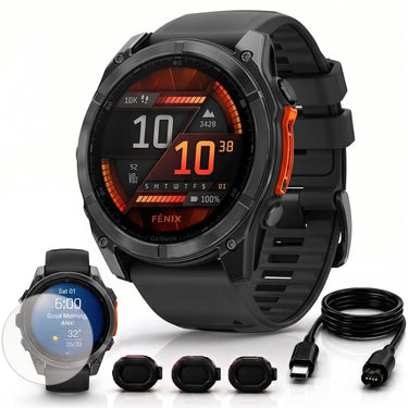 Garmin Fenix 8 51mm Smartwatch, Slate Gray w/ Black Silicone Band + Accessories Bundle