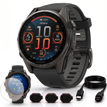 Garmin Fenix 8 43mm Smartwatch, Sapphire, Carbon Gray DLC Titanium + Accessories Bundle