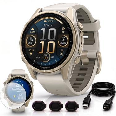 Garmin Fenix 8 43mm Smartwatch, AMOLED, Sapphire, Soft Gold + Accessories Bundle