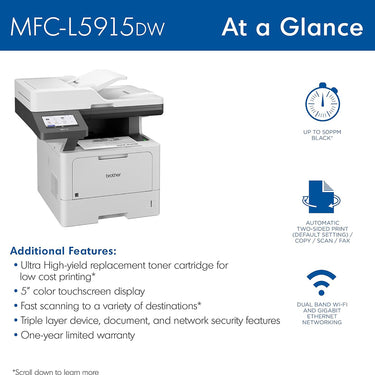 Brother Business Monochrome Laser All-in-One Printer with Guide & Printer Cable