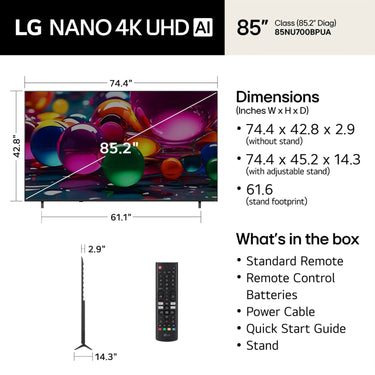 LG 85-Inch Class Nano 4K UHD AI NU70 Smart TV (2026)