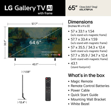 LG 65 Inch Class Gallery TV with Frame LX7B Mini LED 4K Smart TV 2026