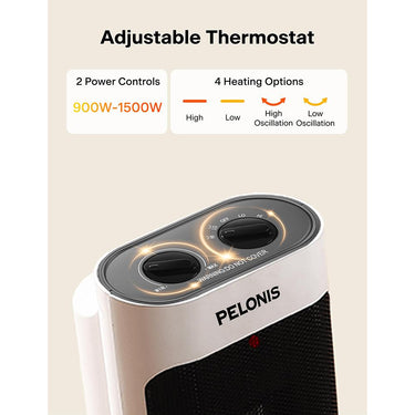 Pelonis PH-19J 1500W Portable Space Heater Oscillation and Thermostat, White