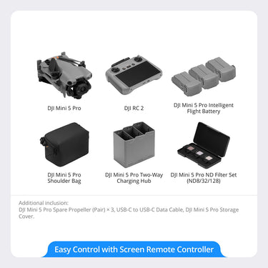 DJI Mini 5 Pro Fly More Combo w/ RC 2 Remote, 3 Batteries +26Month Protection Bundle