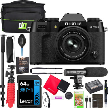 Fujifilm X-T50 Mirrorless Digital Camera Body Black + XC 15-45mm Lens + Accessory Bundle