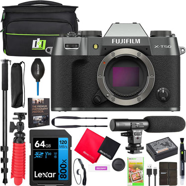 Fujifilm X-T50 Mirrorless Interchangeable Lens Camera Body - Charcoal Silver + Bundle